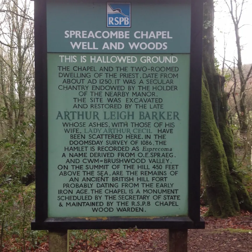 Sign describing the history of Spreacombe Chapel