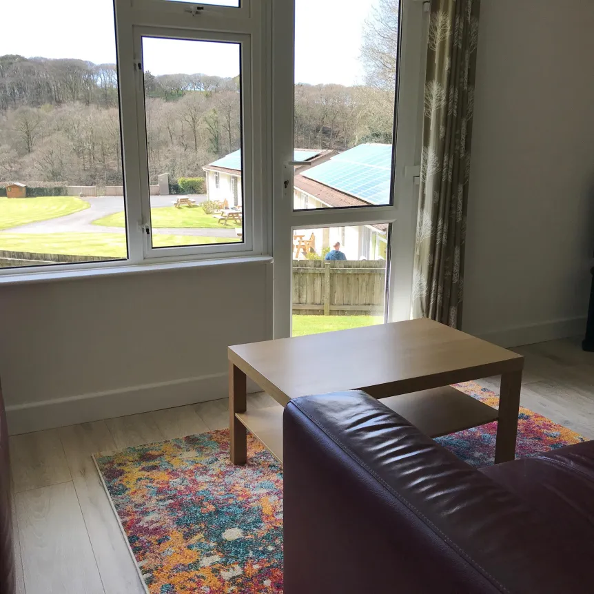 The view from the lounge inside Azalea Cottage at Spreacombe Holiday Cottages