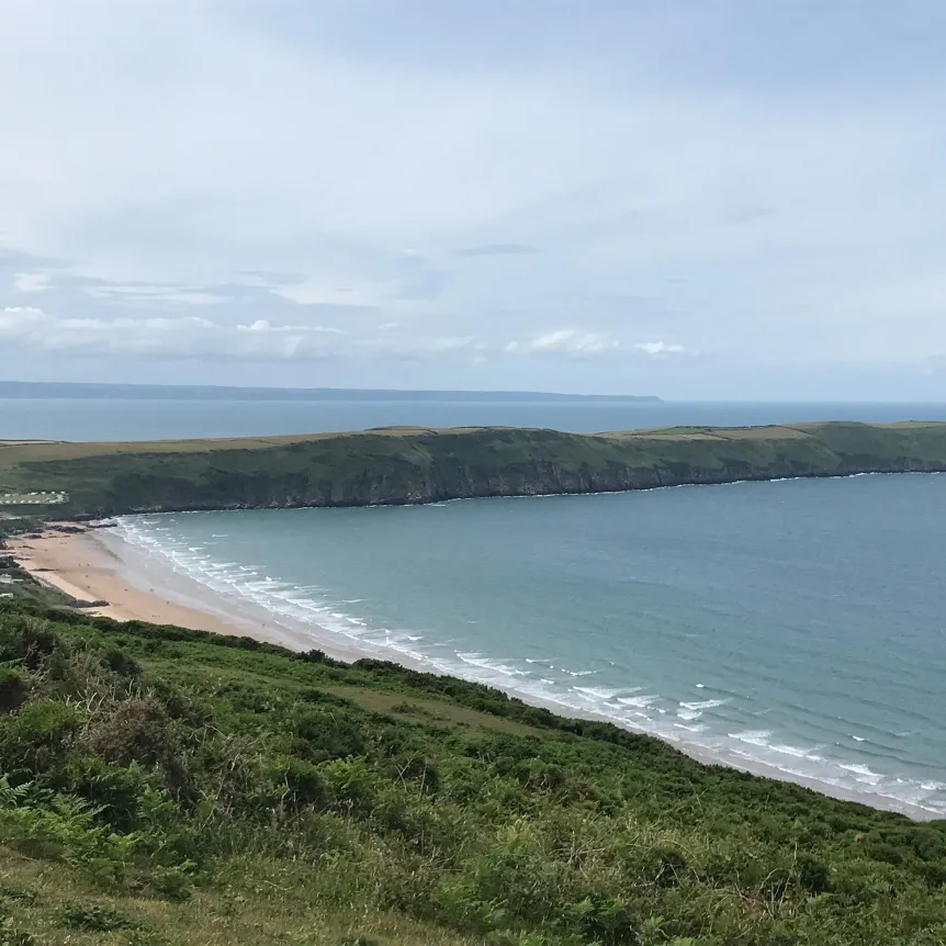A high angle view looking down across Putsborough beach on the North Devon coast